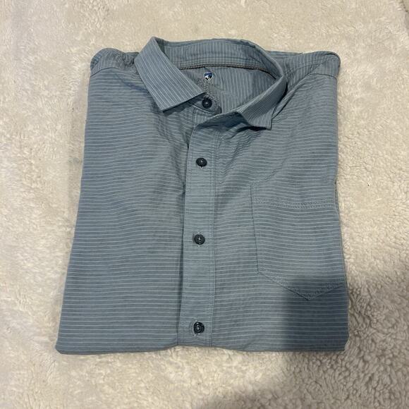 Kuhl Shirt‎ Blue Strip Button-Up Short Sleeve Eluxur Outdoor Mens Sz Lg - Picture 1 of 8